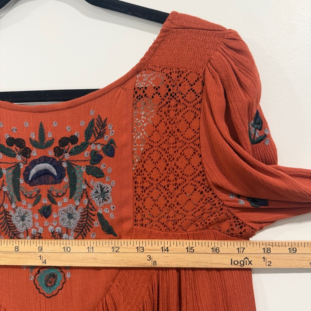 Free People Women's Mohave Embroidered Long Sleeves Dress Orange Size XS - Picture 8 of 9